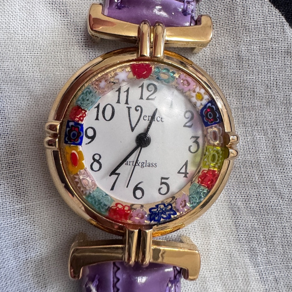 Venice Art & Glass Murano Glass Purple Ladies Watch - Picture 2 of 6